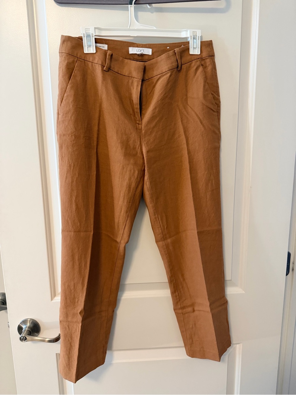 LOFT Linen Riviera Slim Brown Cropped Women's Chinos